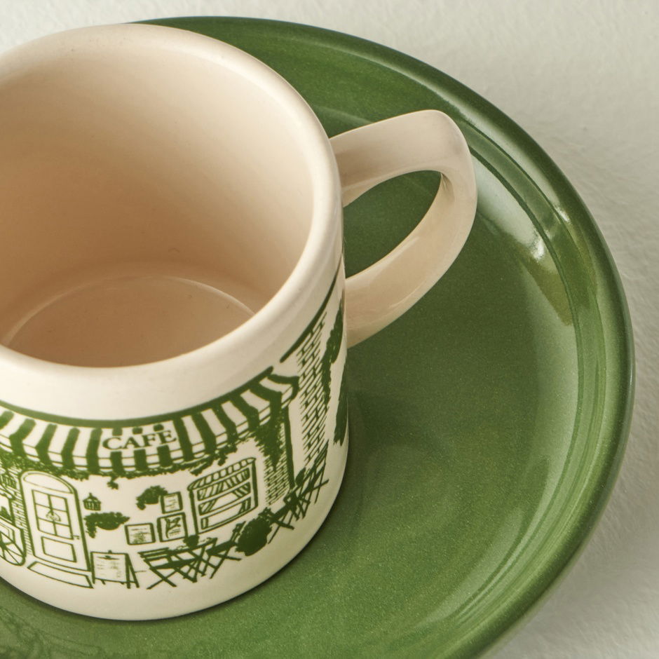 Scene keramische 2-delige koffiekopjesset groen (105 cc)