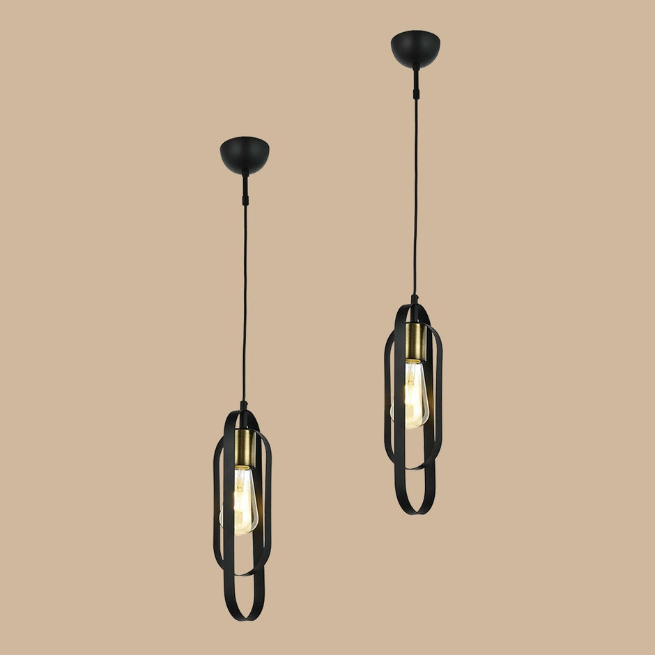 Betty Dubbele Hangende Kroonluchter Zwart (12x80 cm)