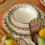 Indiaas porseleinen servies voor 6 personen, 24-delig, bordeauxrood