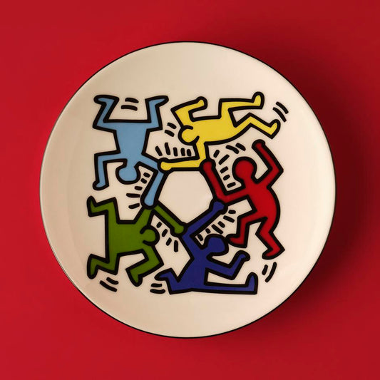 Keith Haring gekleurd porseleinen taartbord (19 cm)