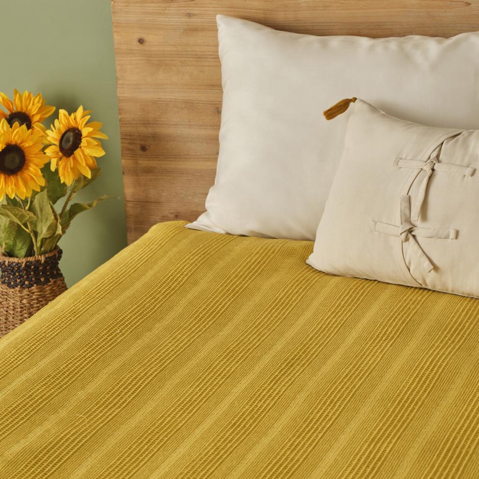 100% katoenen Russell eenpersoonsdeken mosterdgeel (150x220 cm)