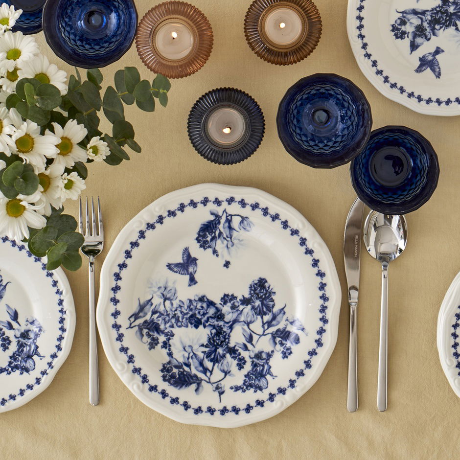 Vanessa Porseleinen 24-delige serviesset voor 6 personen, blauw