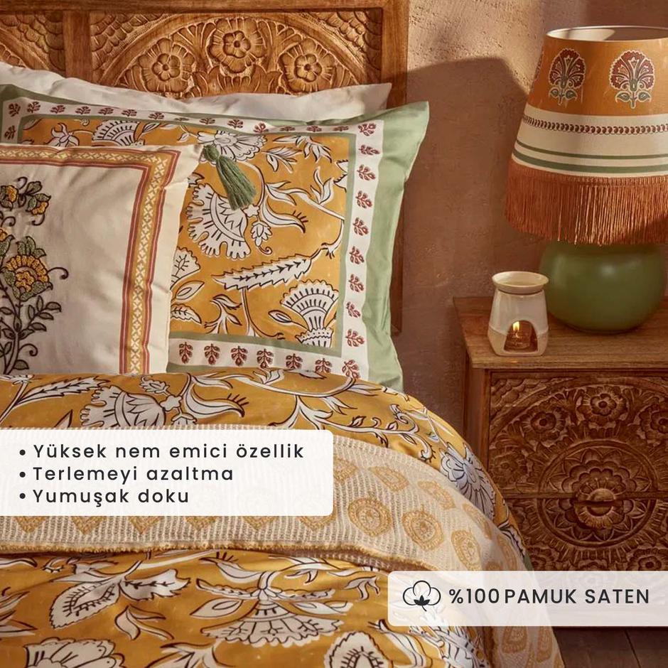 %100 Pamuk Saten Indische Eenpersoons Dekbedovertrek Set (160x220)