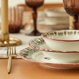 Indiaas porseleinen servies voor 6 personen, 24-delig, bordeauxrood