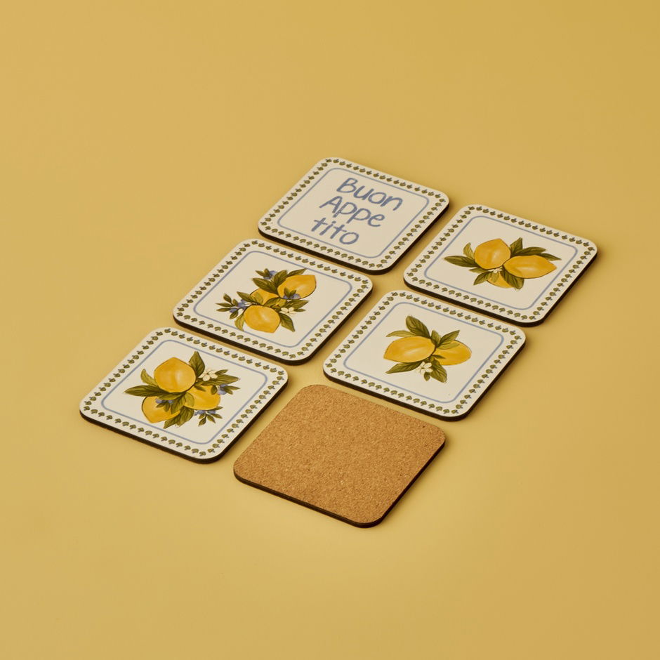 Lemoncello onderzetters (6 stuks, 10x10 cm)