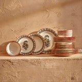 Indiaas porseleinen servies voor 6 personen, 24-delig, bordeauxrood