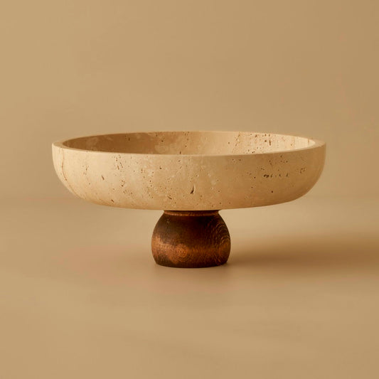 Ephesus Travertine Serveerschaal op Voet, Natuurlijk (25 cm)