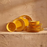 Indiaas porseleinen serviesset van 12 stuks voor 4 personen, mosterdgeel