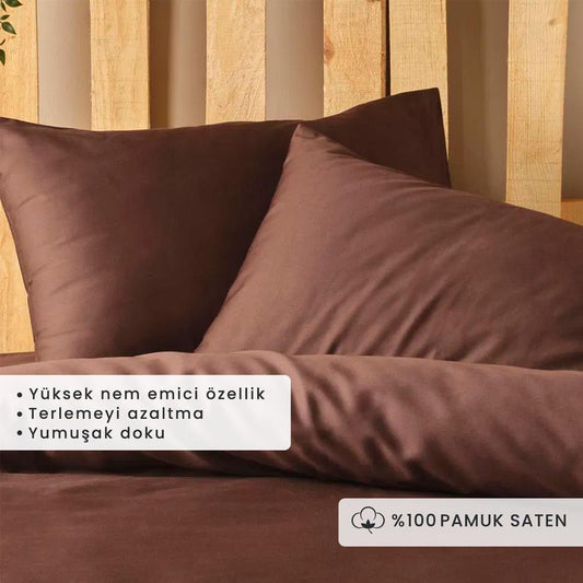 Supreme 100% Katoen Satijn Dubbel Laken Set Bruin (200x220 cm)