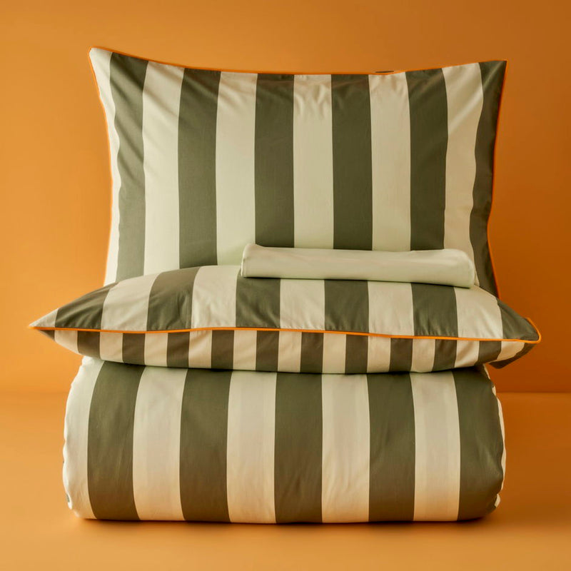 Dekbedovertrekset met hoes van 100% katoen gestreept groen (160x220 cm)