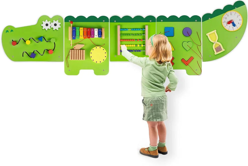 Houten Montessori - Krokodil Activiteitenbord voor Kinderen – Educatief Speelgoed Motoriek – Wandspeelgoed 1+ jaar