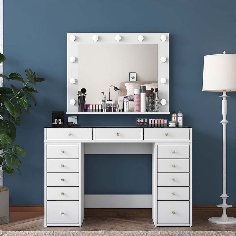 Make-uptafel met Spiegel en LED-verlichting - Wit