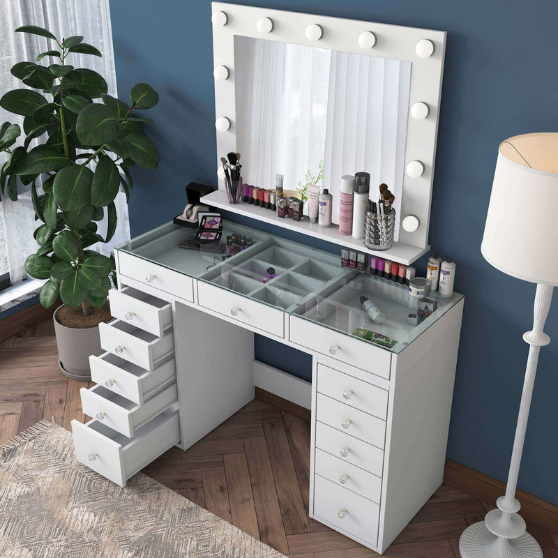 Make-uptafel met Spiegel en LED-verlichting - Wit