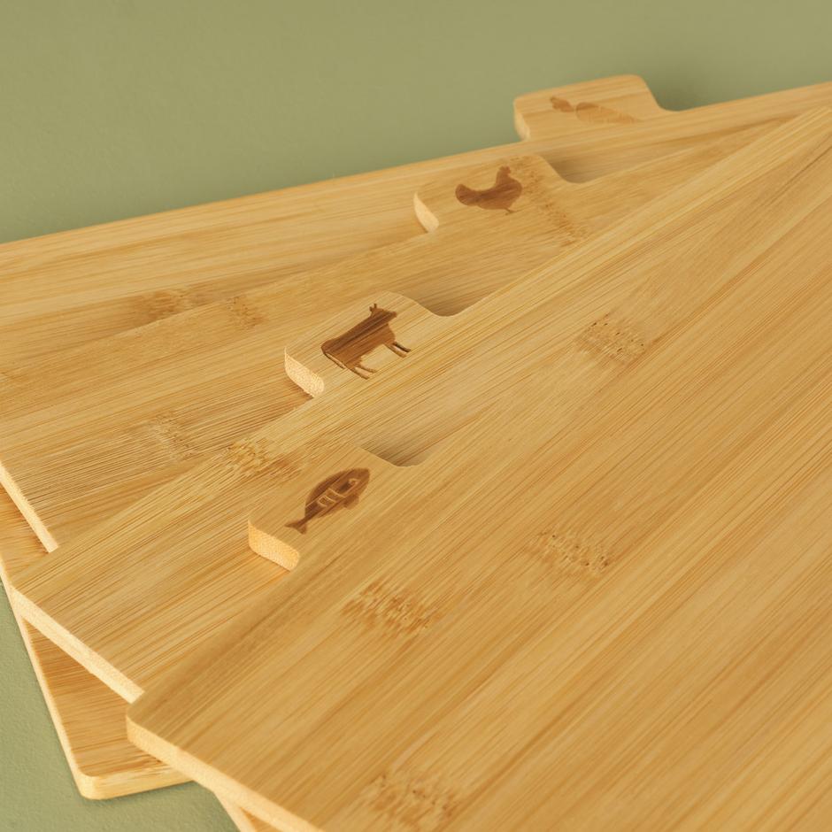 Curvi Bamboe snijplankenset van 4 stuks, naturel (28x20x7 cm)