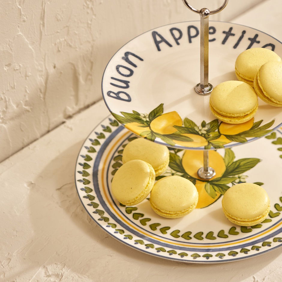 Lemoncello porseleinen koekjesstandaard met 2 lagen