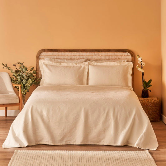 100% katoenen exclusieve jacquard tweepersoonsbedspreiset ecru (240x260 cm)