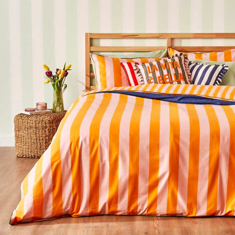 Dekbedovertrekset LINE  met hoes van 100% katoen gestreept oranje (160x220 cm)