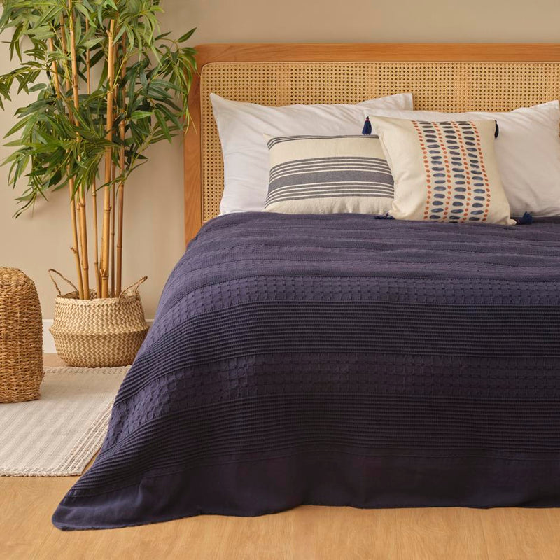 Marine Bedsprei – 100% Katoen – Eenpersoons – Donkerblauw (180x260 cm)