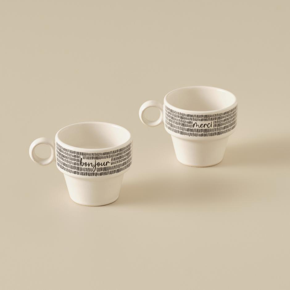Merci Espresso Glazen Keramische Koffiekopjes Set van 2 Zwart (105 cc)
