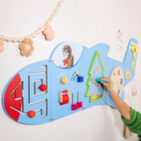 Montessori Vliegtuig lichtblauw Busy Board – Groot Houten Activiteitenbord voor Baby & Peuter