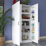 Multifunctionele Opbergkast met Wielen – 2-Deurs Voorraadkast/Keukenkast – Meerdere Legplanken – Wit – Modern Design