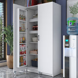 Multifunctionele Opbergkast met Wielen – 2-Deurs Voorraadkast/Keukenkast – Meerdere Legplanken – Wit – Modern Design