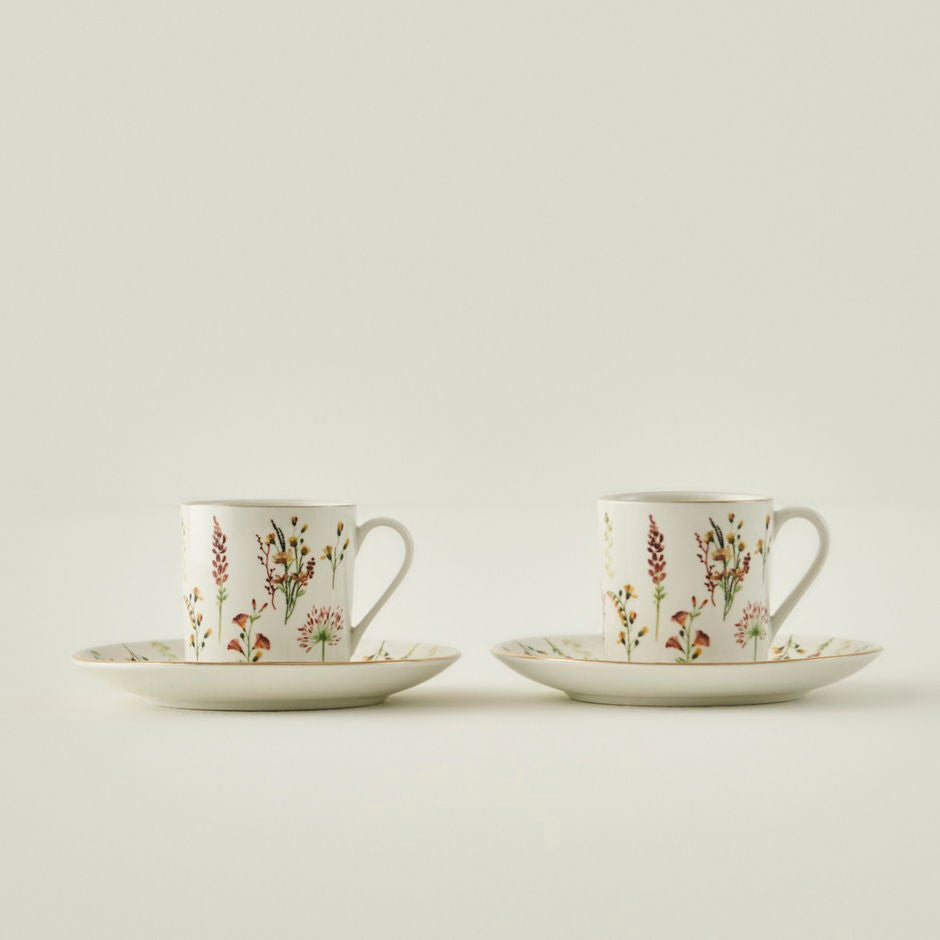 Flores porseleinen koffiekopjesset van 2 (90 ml)