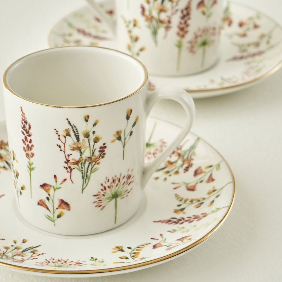 Flores porseleinen koffiekopjesset van 2 (90 ml)