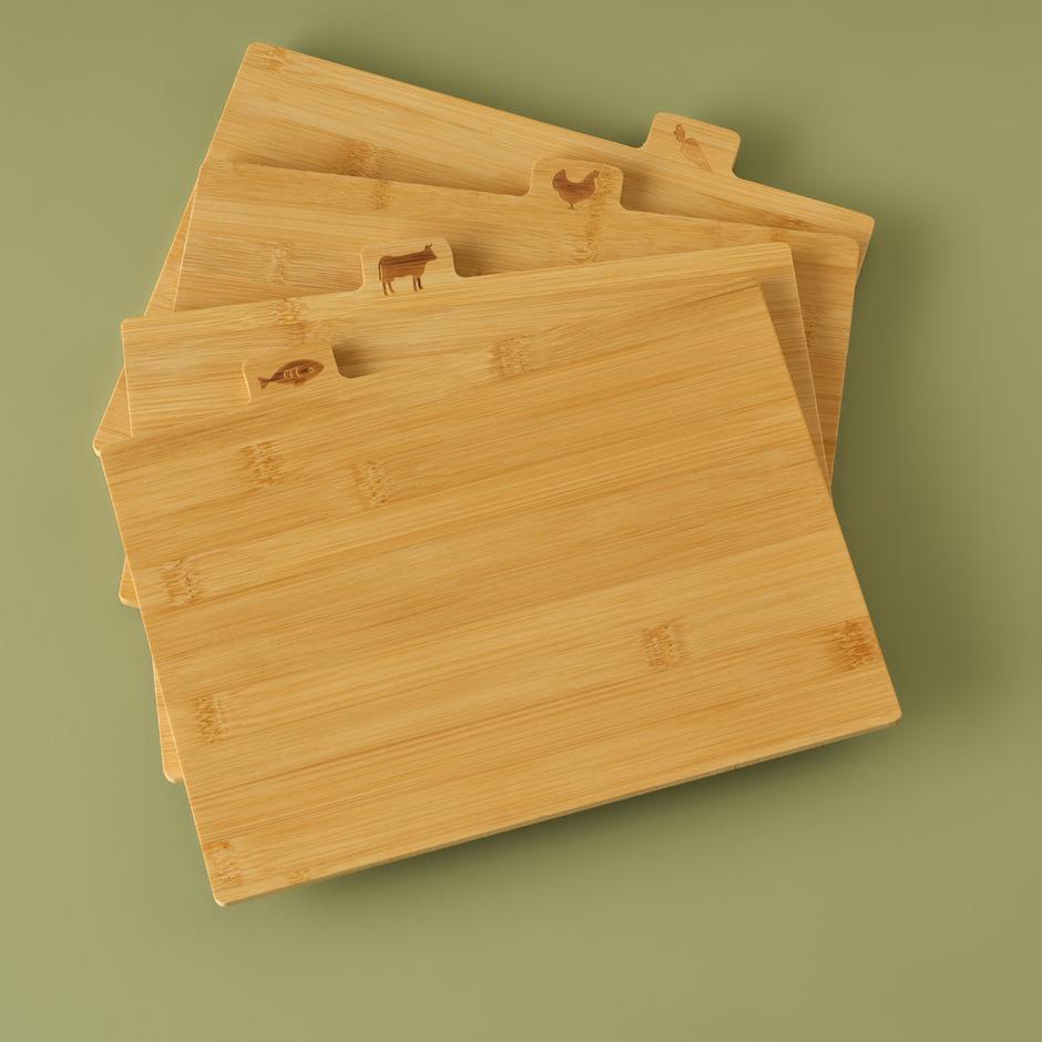 Curvi Bamboe snijplankenset van 4 stuks, naturel (28x20x7 cm)