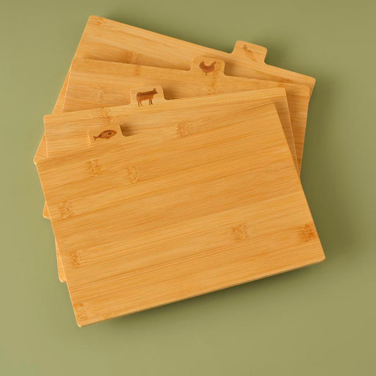 Curvi Bamboe snijplankenset van 4 stuks, naturel (28x20x7 cm)