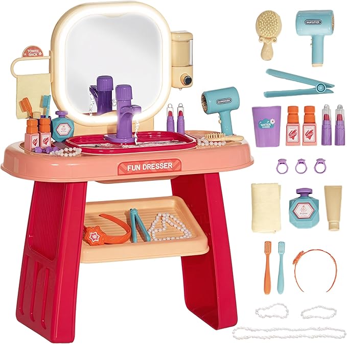 Kinder Kaptafel – Beauty & Make-Up Speelset met Spiegel – Interactief Rollenspel Speelgoed – Voor Peuters & Kleuters – Inclusief Accessoires