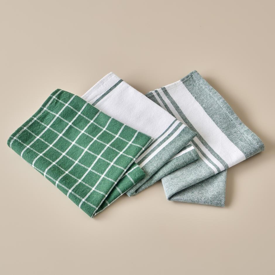 Juno theedoeken, 3-pack, groen (45x65 cm)