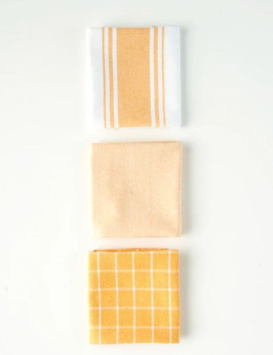 Set van 3 Liberty droogdoeken van 100% katoen, geel (45x65 cm)