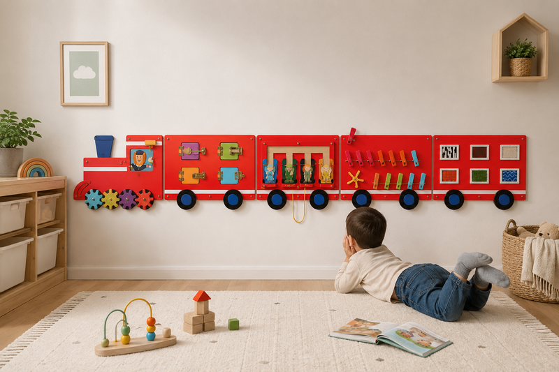 Montessori Trein Busy Board – Groot Houten Activiteitenbord voor Baby & Peuter
