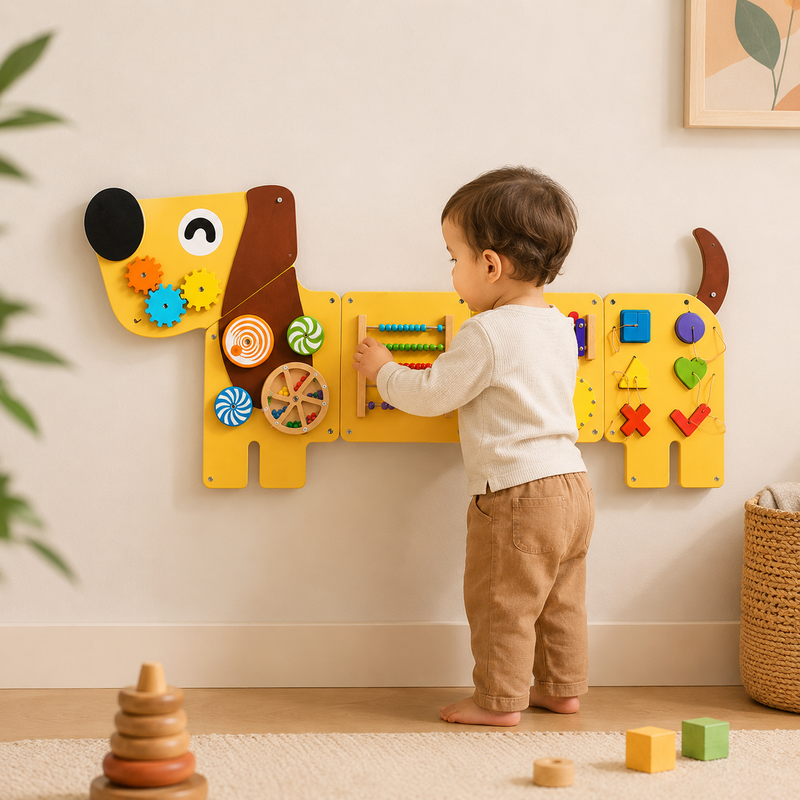 Montessori Busy Board Hond – Houten Educatief Speelgoed voor Baby & Peuter