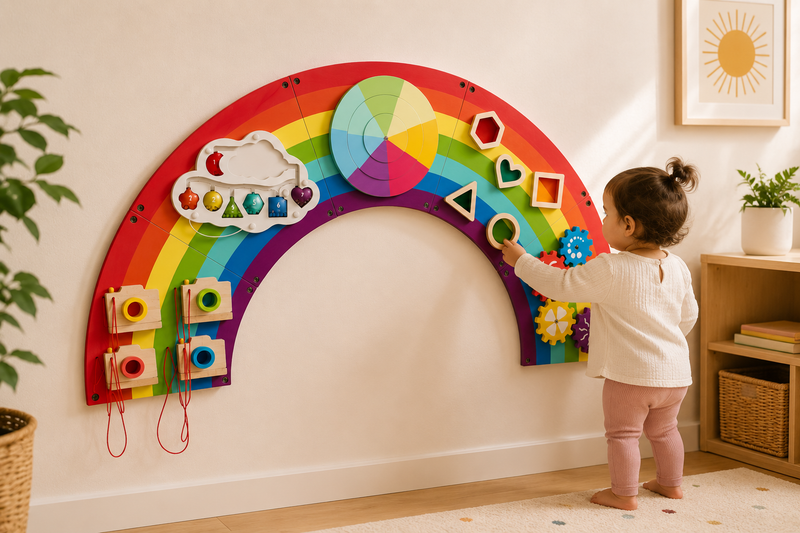 Educatief Houten Busy Board – Montessori Speelgoed 1 Jaar+ - REGENBOOG