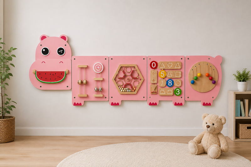 Montessori Nijlpaard Busy Board – Groot Houten Activiteitenbord voor Baby & Peuter