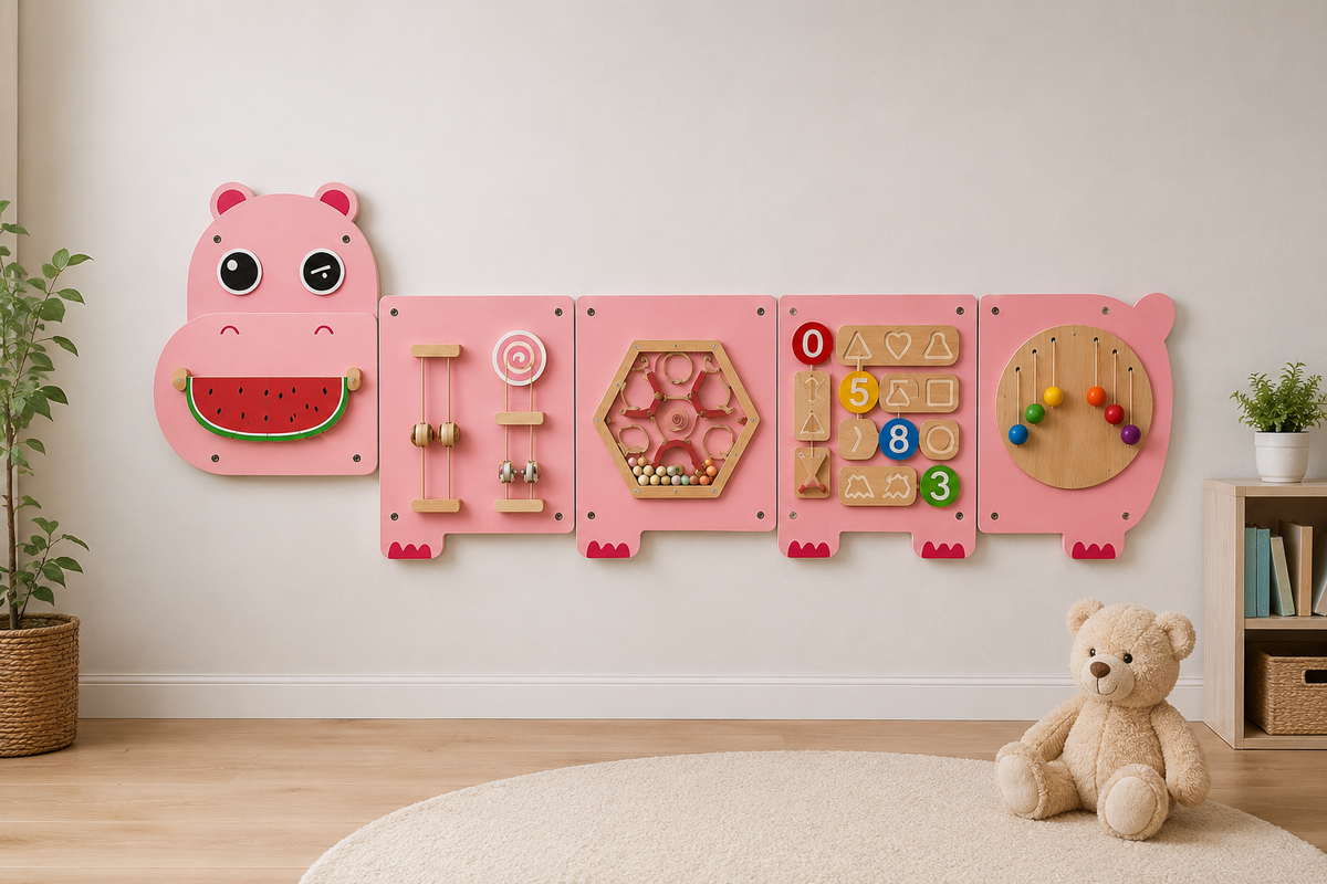 Montessori Nijlpaard Busy Board – Groot Houten Activiteitenbord voor Baby & Peuter