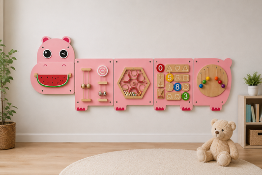 Montessori Nijlpaard Busy Board – Groot Houten Activiteitenbord voor Baby & Peuter