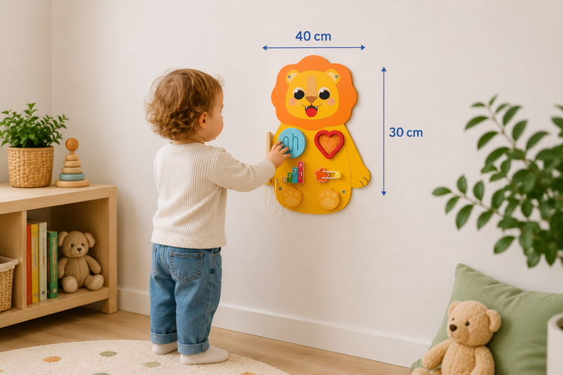 Montessori Leeuw Busy Board – Houten Educatief Activiteitenbord voor Baby & Peuter