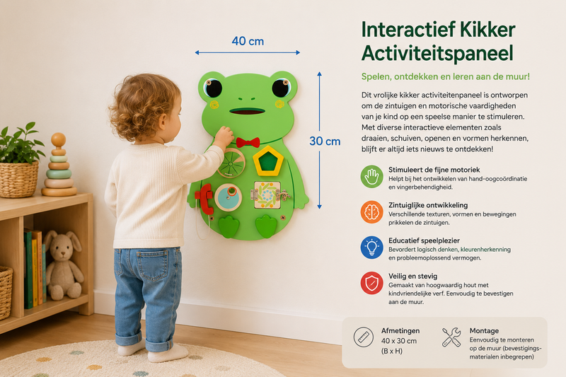 Montessori Kikker Busy Board – Houten Educatief Activiteitenbord voor Baby & Peuter