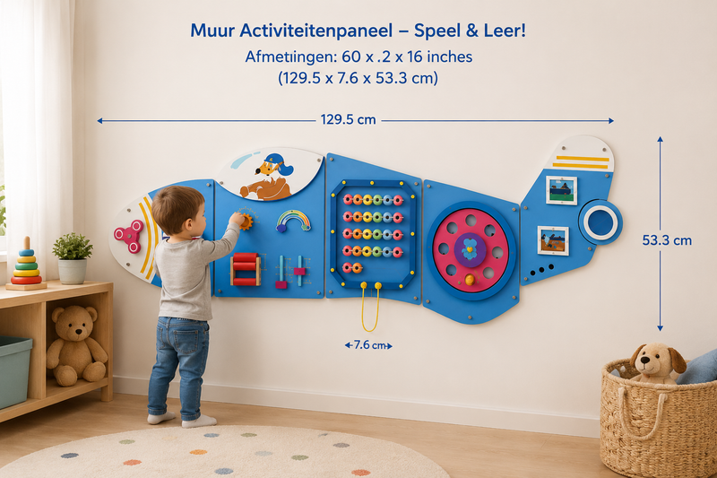 Montessori Vliegtuig Busy Board – Groot Houten Activiteitenbord voor Baby & Peuter