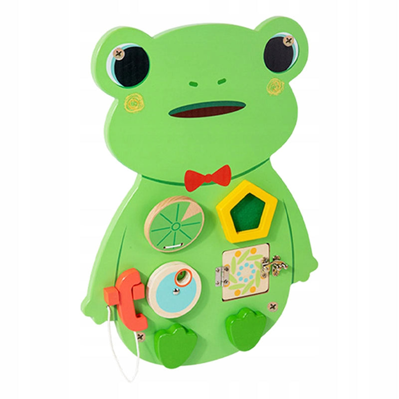Montessori Kikker Busy Board – Houten Educatief Activiteitenbord voor Baby & Peuter