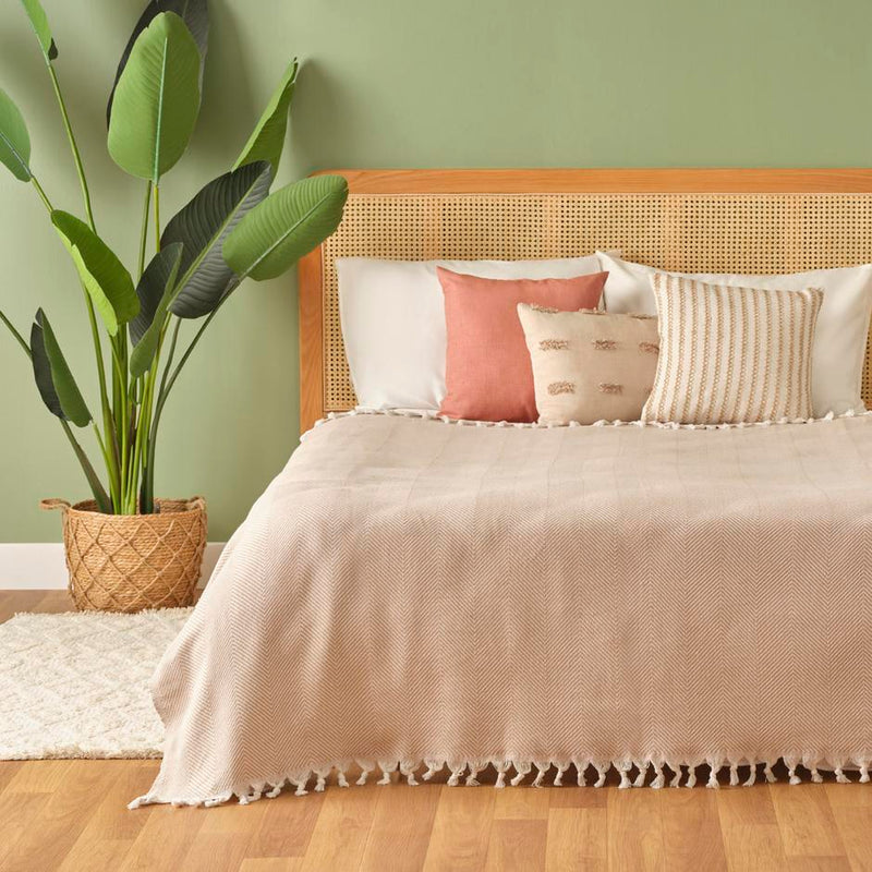 100% katoenen Nina tweepersoonsbedsprei beige (200x230 cm)