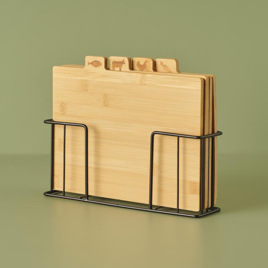 Curvi Bamboe snijplankenset van 4 stuks, naturel (28x20x7 cm)