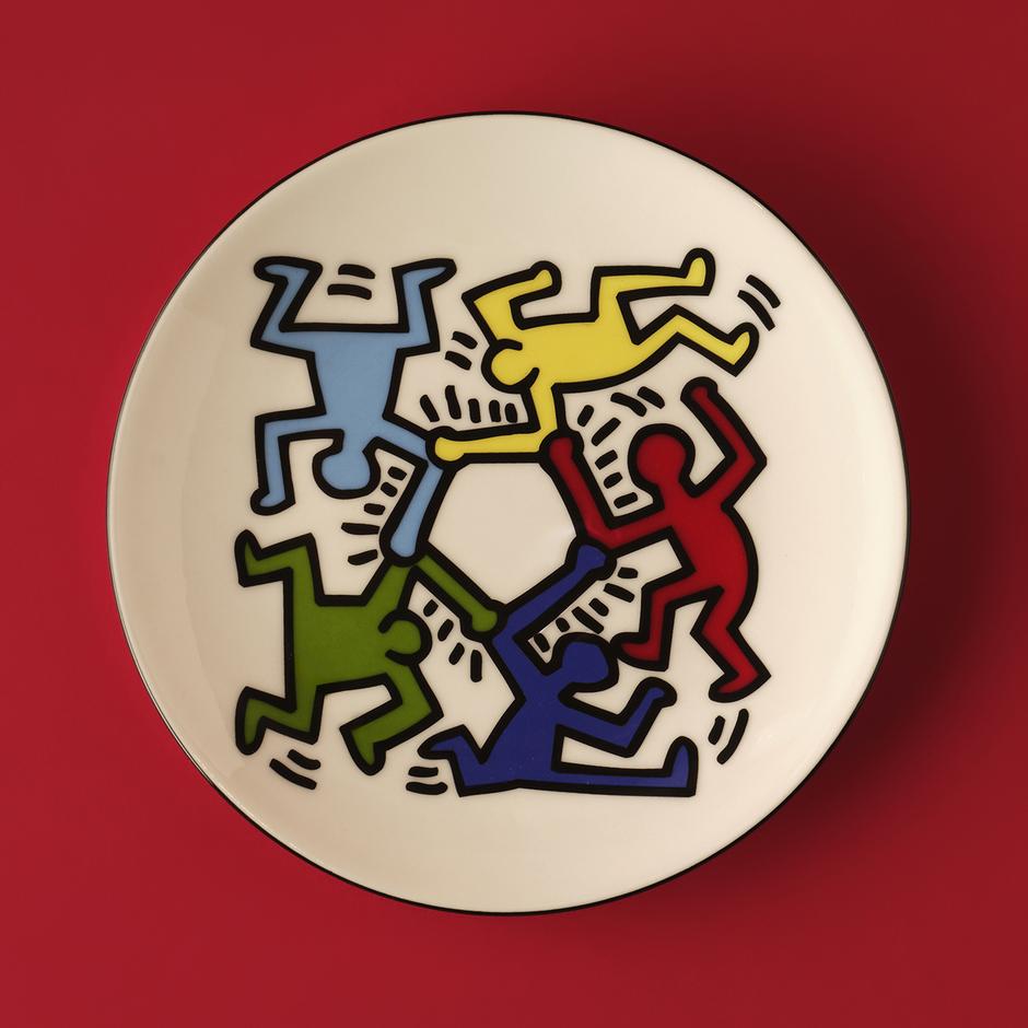 Keith Haring gekleurd porseleinen taartbord (19 cm)