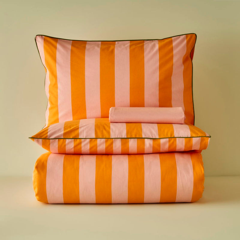 Dekbedovertrekset LINE  met hoes van 100% katoen gestreept oranje (160x220 cm)