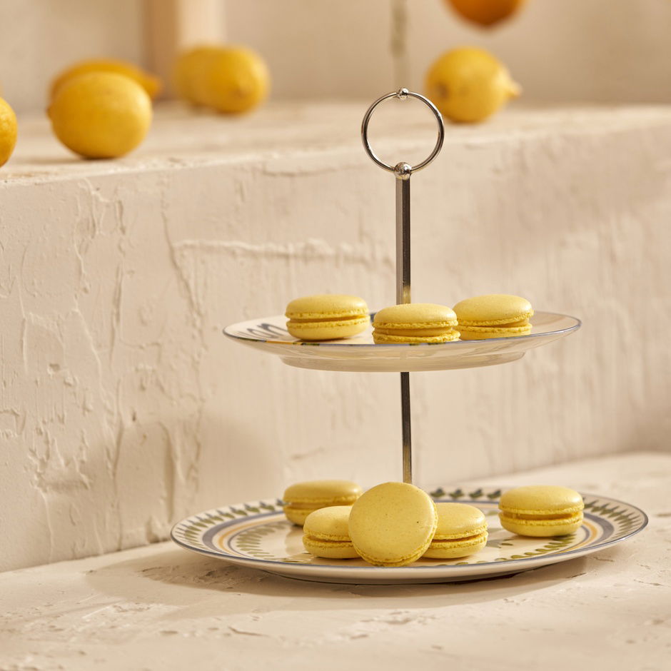 Lemoncello porseleinen koekjesstandaard met 2 lagen