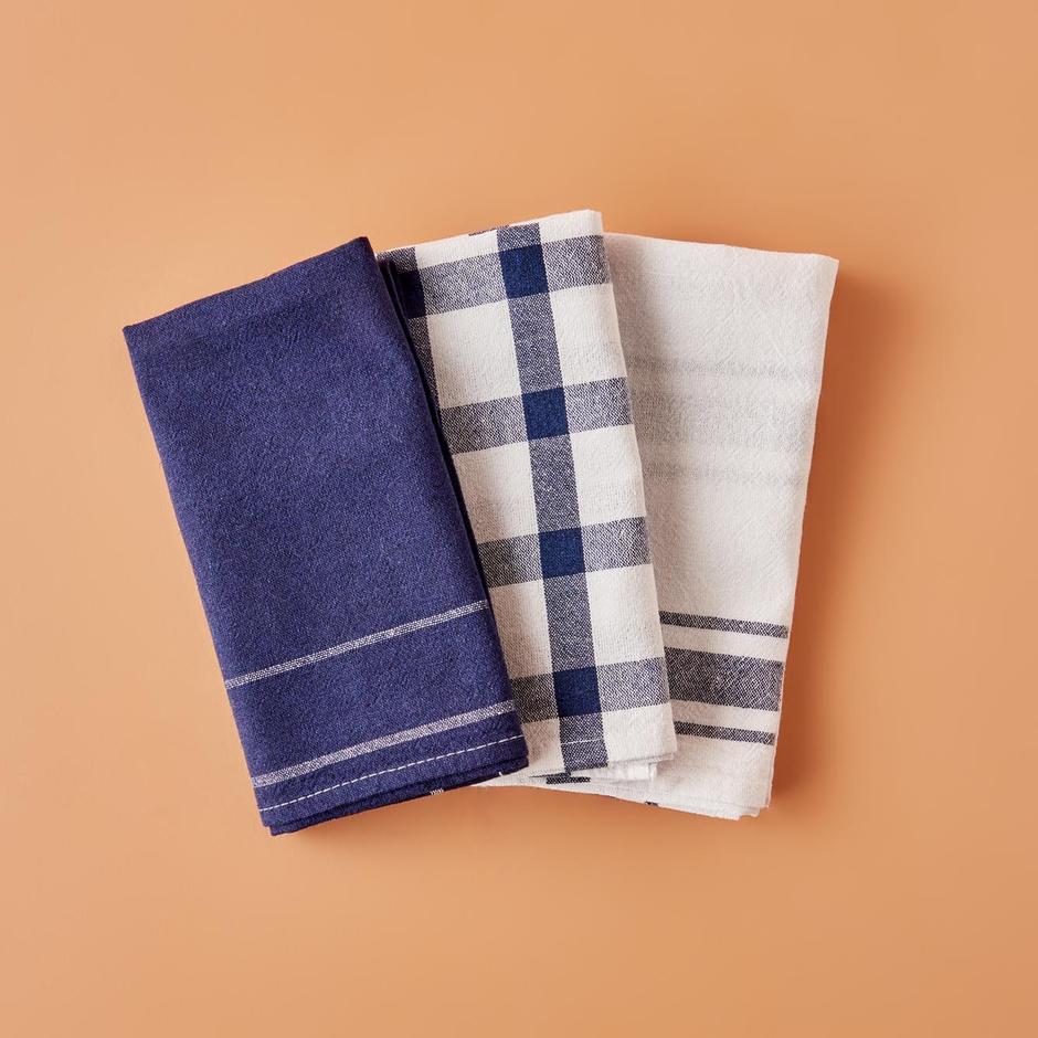 Set van 3 Liberty droogdoeken van 100% katoen, marineblauw (45x65 cm)