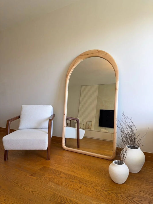 Boog Spiegel 180×100 cm | Houten Frame | Grote Volledige Lichaamsspiegel | Staand & Hangend | Scandinavische & Moderne Interieurs